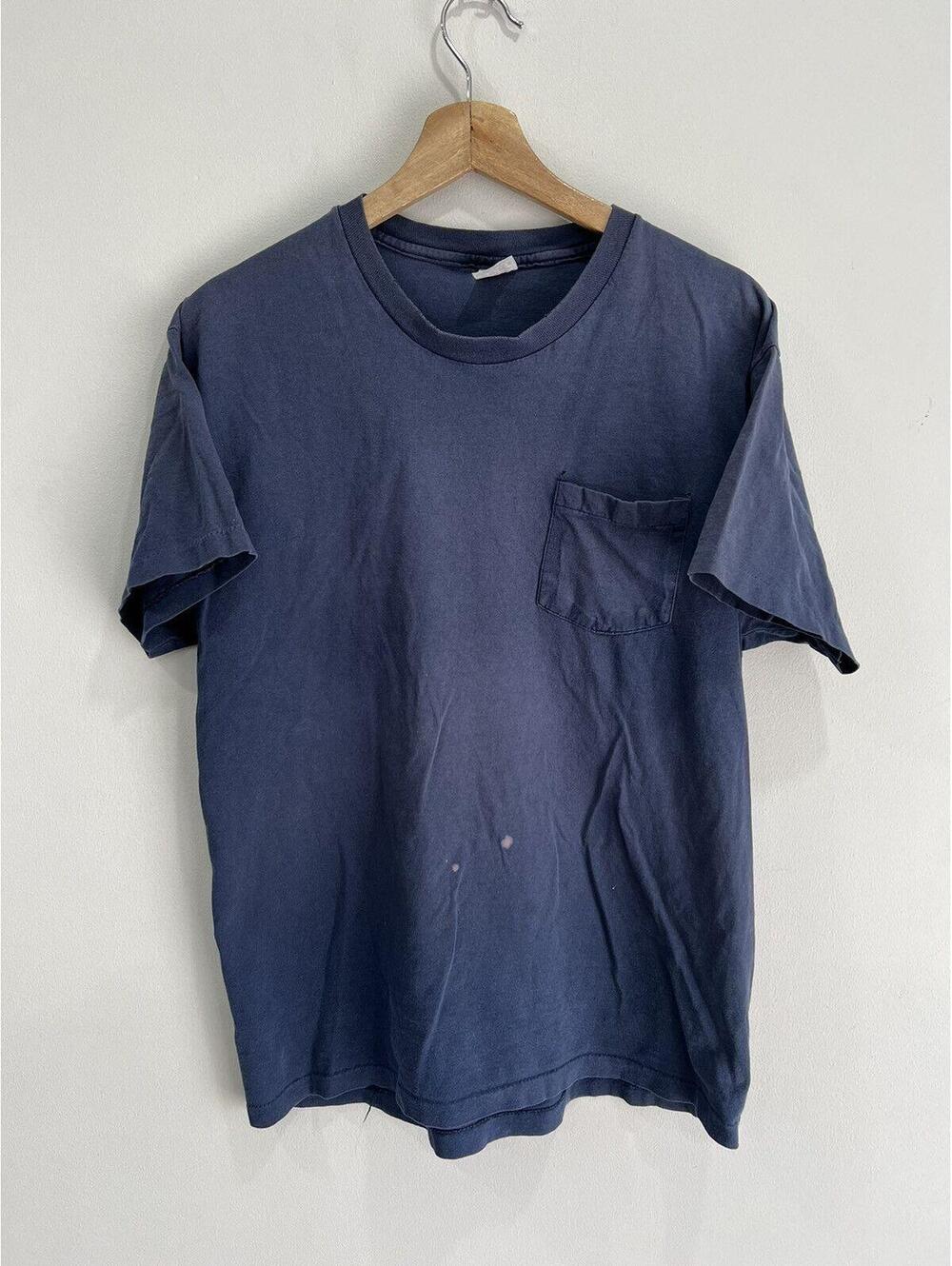 Vtg 90s Blank Tee Shirt single stitch pocket grunge faded
